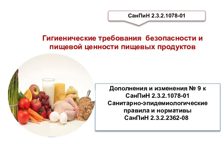 Гигиенические требования безопасности и пищевой ценности пищевых продуктов СанПиН 2.3.2.1078-01 Дополнения