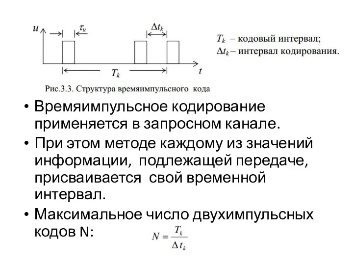 Времяимпульсное кодирование применяется в запросном канале. При этом методе каждому из