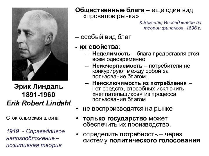 Общественные блага – еще один вид «провалов рынка» К.Виксель, Исследование по