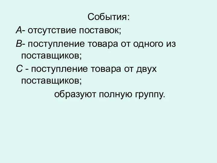 События: A- отсутствие поставок; B- поступление товара от одного из поставщиков;