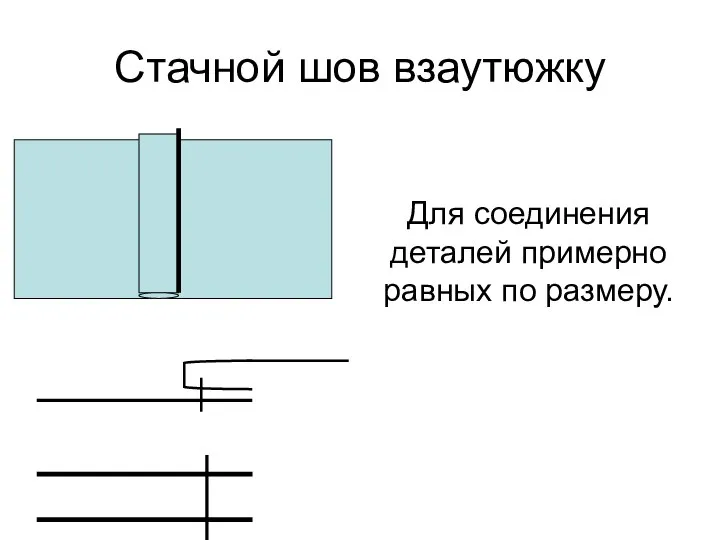 Стачной шов взаутюжку Для соединения деталей примерно равных по размеру.