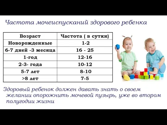 Частота мочеиспусканий здорового ребенка Здоровый ребенок должен давать знать о своем