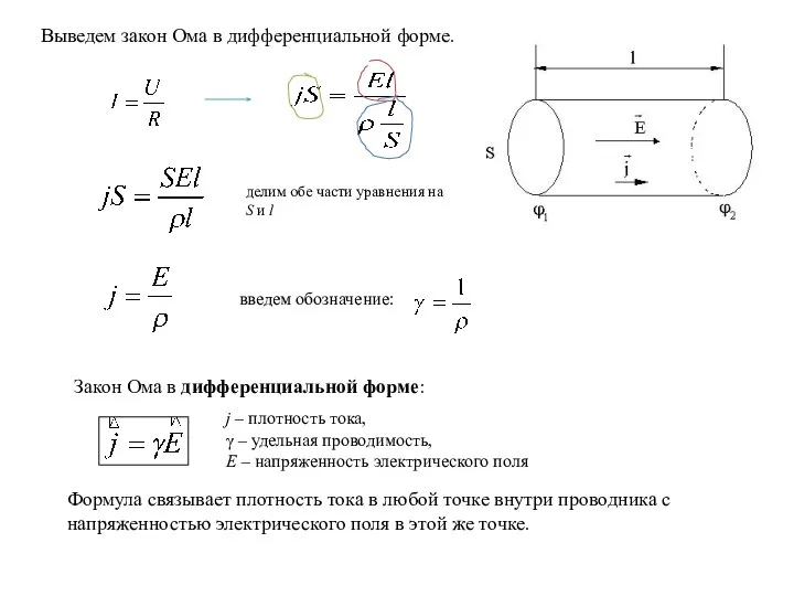 Выведем закон Ома в дифференциальной форме. делим обе части уравнения на