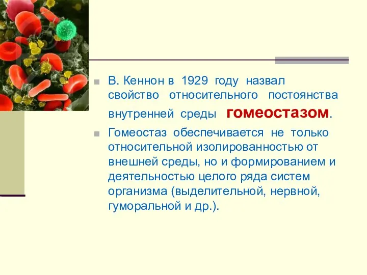 В. Кеннон в 1929 году назвал свойство относительного постоянства внутренней среды