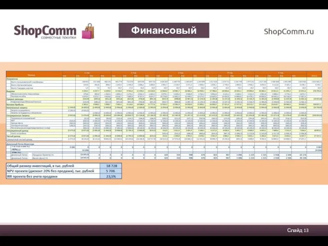 Финансовый план Слайд Частный инвестор (MTel) Искомый инвестор