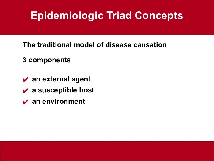 The traditional model of disease causation 3 components an external agent