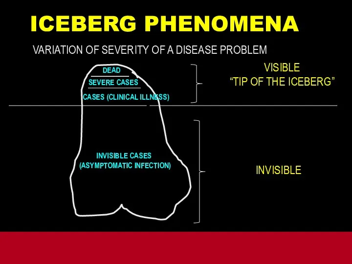 VISIBLE “TIP OF THE ICEBERG” INVISIBLE DEAD SEVERE CASES CASES (CLINICAL