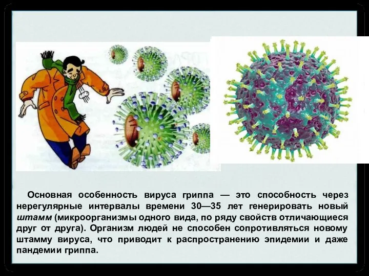 Основная особенность вируса гриппа — это способность через нерегулярные интервалы времени