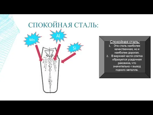 СПОКОЙНАЯ СТАЛЬ: Спокойная сталь: Эта сталь наиболее качественная, но и наиболее