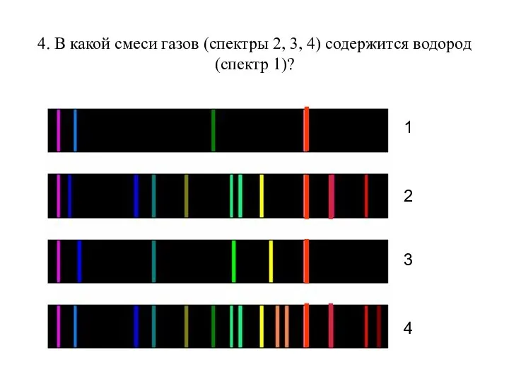 4. В какой смеси газов (спектры 2, 3, 4) содержится водород