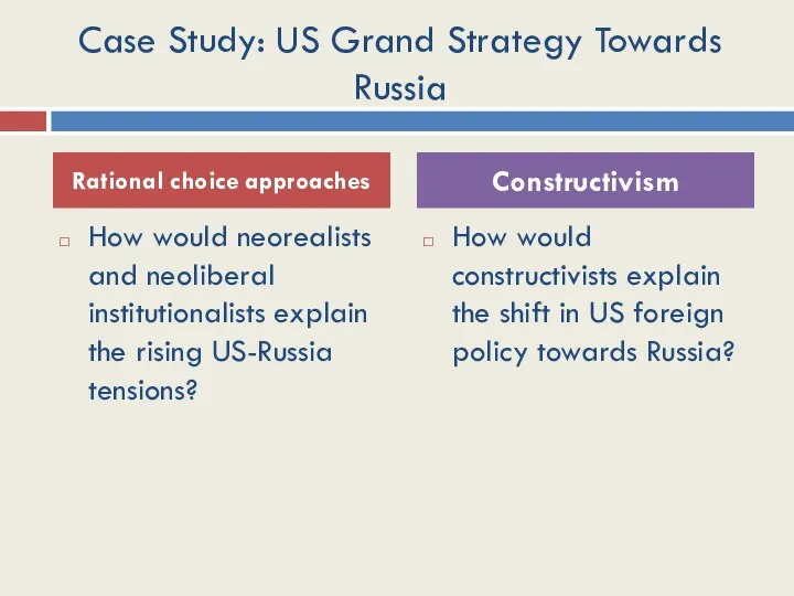 Case Study: US Grand Strategy Towards Russia How would neorealists and