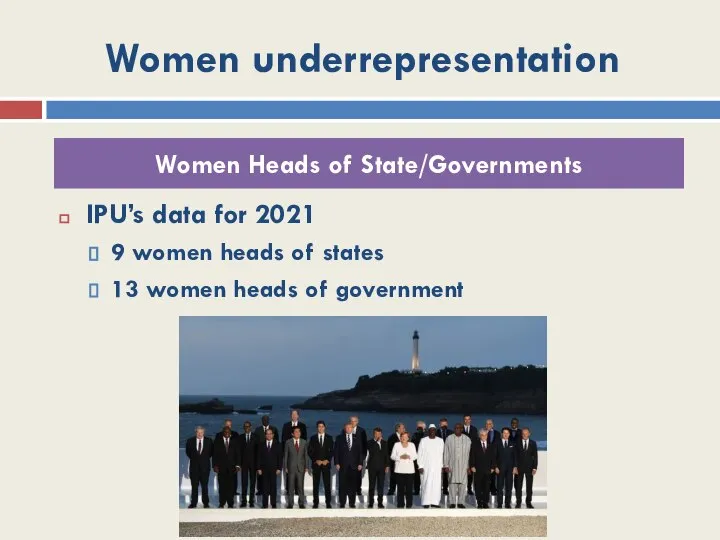 Women underrepresentation IPU’s data for 2021 9 women heads of states