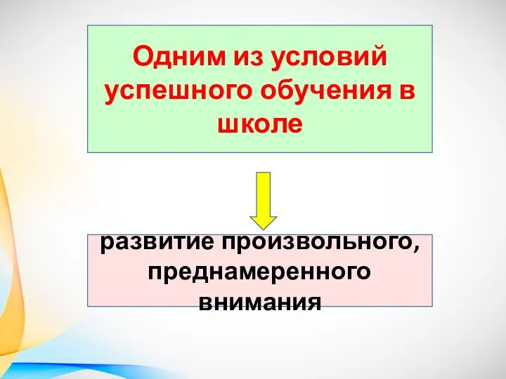 Одним из условий успешного обучения в школе развитие произвольного, преднамеренного внимания