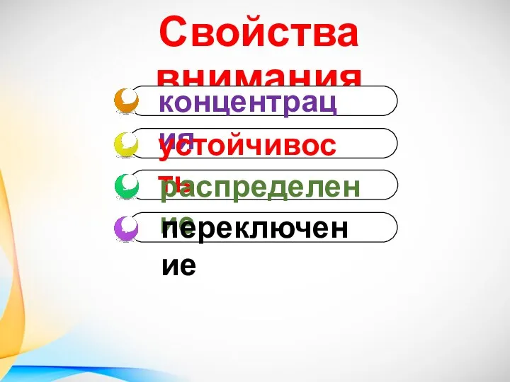 Свойства внимания концентрация устойчивость распределение переключение