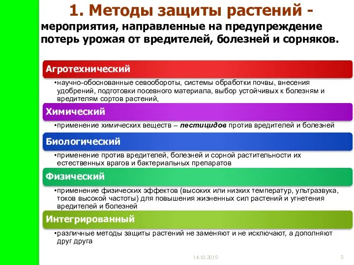 14.10.2019 1. Методы защиты растений - мероприятия, направленные на предупреждение потерь