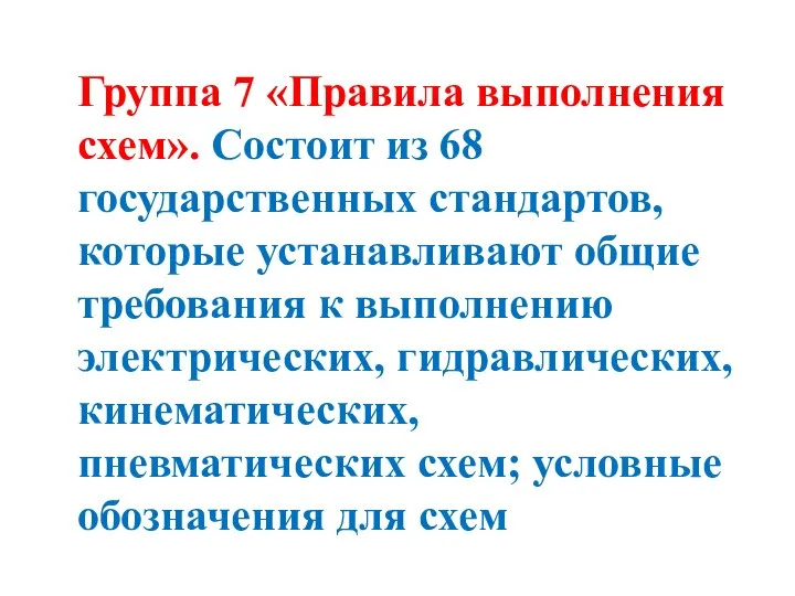 Группа 7 «Правила выполнения схем». Состоит из 68 государственных стандартов, которые