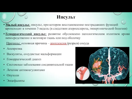 Инсульт Малый инсульт: инсульт, при котором восстановление пострадавших функций происходит в