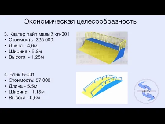 Экономическая целесообразность 3. Кватер пайп малый кп-001 Стоимость: 225 000 Длина