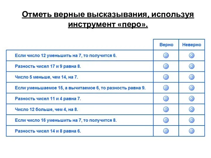 Отметь верные высказывания, используя инструмент «перо».