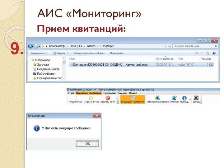 АИС «Мониторинг» Прием квитанций: 9.