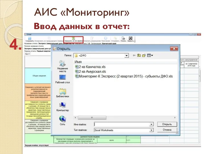 АИС «Мониторинг» Ввод данных в отчет: 4.