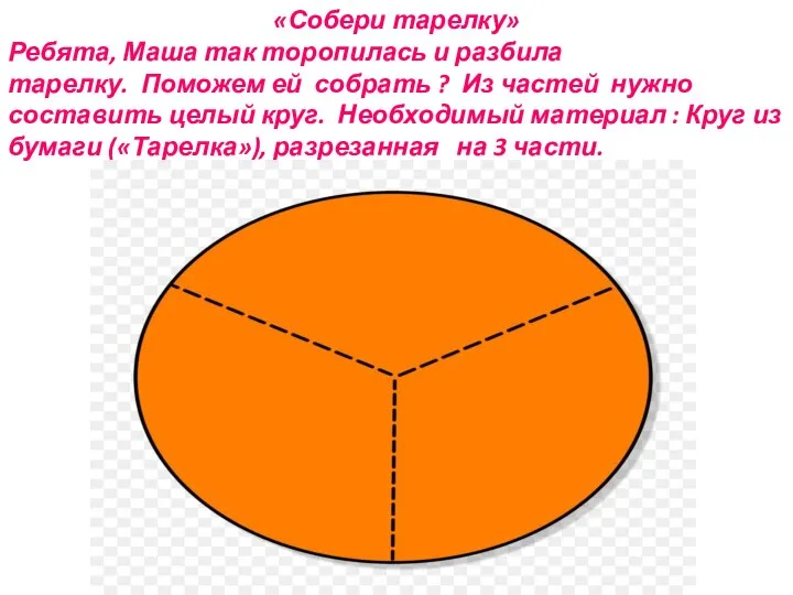 «Собери тарелку» Ребята, Маша так торопилась и разбила тарелку. Поможем ей