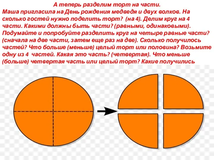 А теперь разделим торт на части. Маша пригласила на День рождения