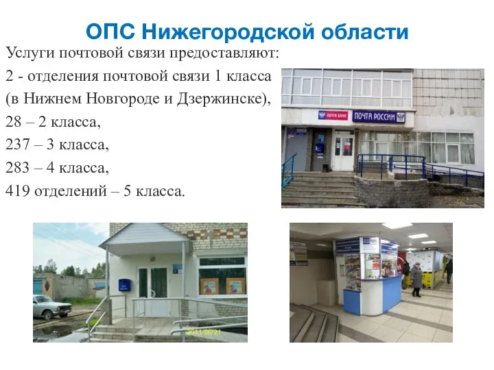ОПС Нижегородской области Услуги почтовой связи предоставляют: 2 - отделения почтовой