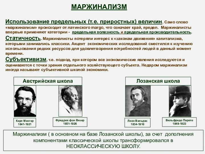 МАРЖИНАЛИЗМ Использование предельных (т.е. приростных) величин. Само слово «маржинализм» происходит от