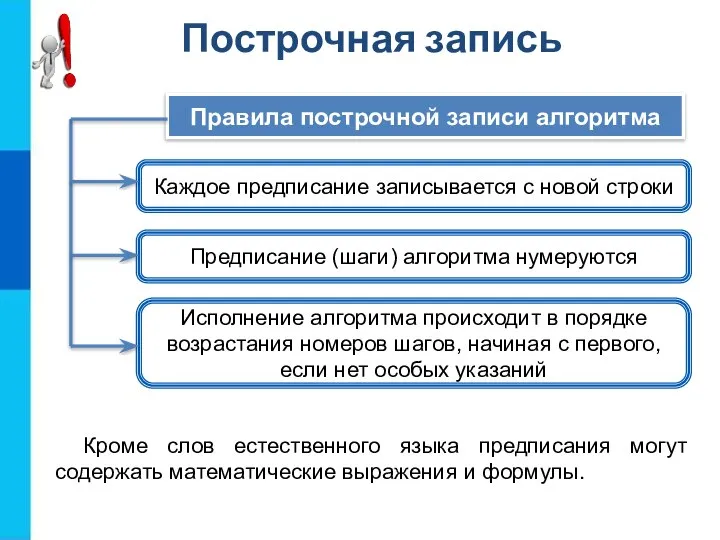 Построчная запись Кроме слов естественного языка предписания могут содержать математические выражения