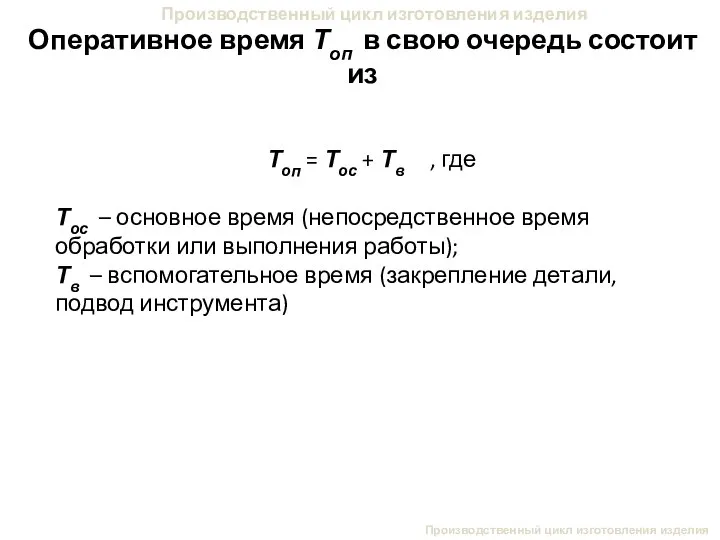 Производственный цикл изготовления изделия Оперативное время Топ в свою очередь состоит