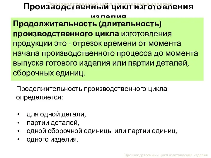 Производственный цикл изготовления изделия Производственный цикл изготовления изделия Производственный цикл изготовления