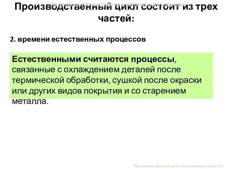 Производственный цикл изготовления изделия Производственный цикл состоит из трех частей: Производственный