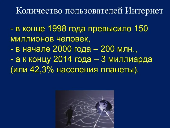 Количество пользователей Интернет - в конце 1998 года превысило 150 миллионов
