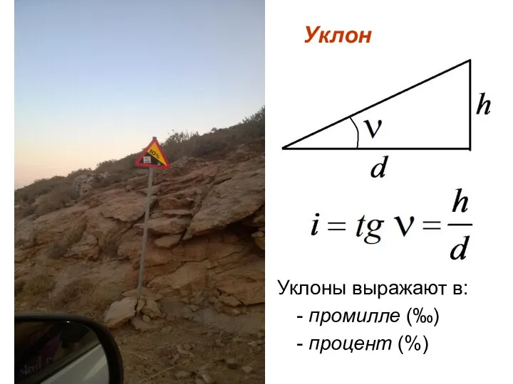 Уклон Уклоны выражают в: - промилле (‰) - процент (%)