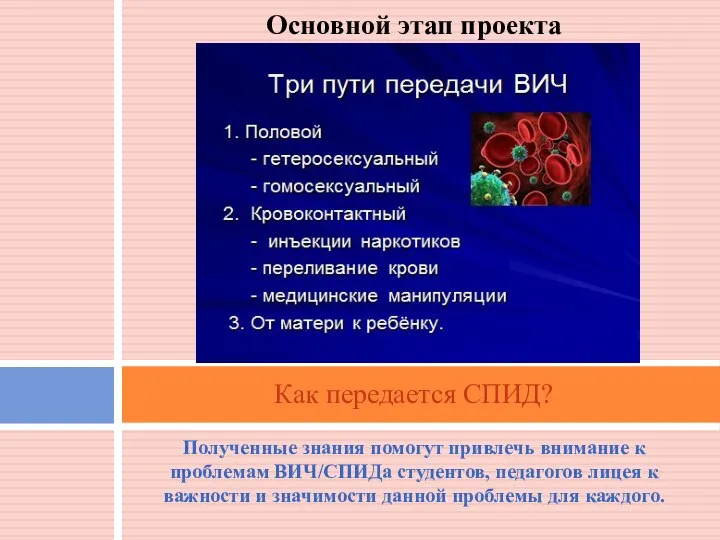 Полученные знания помогут привлечь внимание к проблемам ВИЧ/СПИДа студентов, педагогов лицея