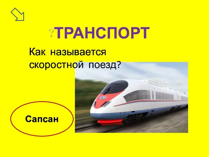 ТРАНСПОРТ Как называется скоростной поезд? Сапсан