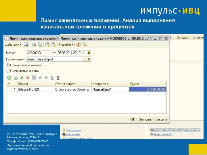 Лимит капитальных вложений. Анализ выполнения капитальных вложений в процентах