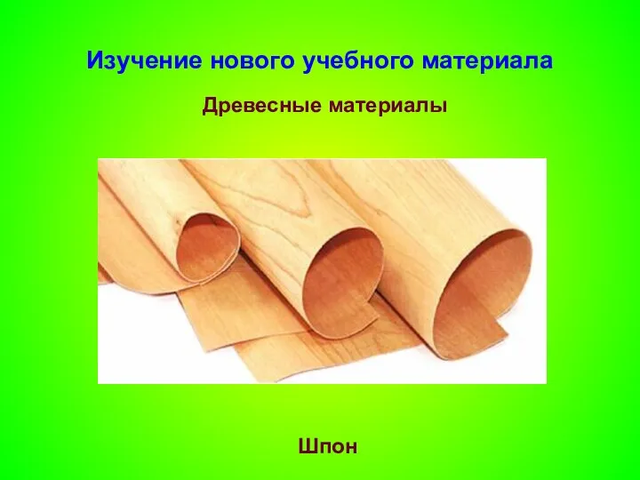 Изучение нового учебного материала Древесные материалы Шпон