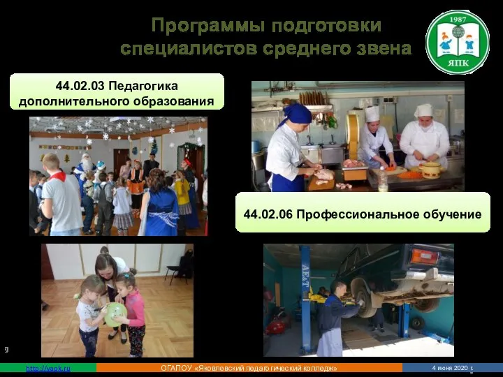 http://yapk.ru ОГАПОУ «Яковлевский педагогический колледж» 4 июня 2020 г. 44.02.03 Педагогика