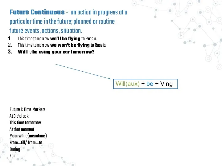 Future Continuous - an action in progress at a particular time