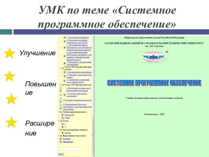 УМК по теме «Системное программное обеспечение» Улучшение Повышение Расширение Облегчение