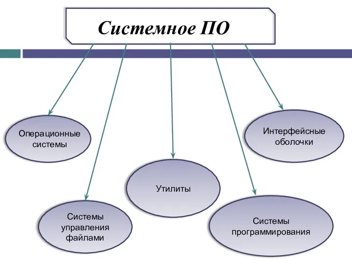 Системное ПО Системы управления файлами Утилиты Системы программирования Интерфейсные оболочки Операционные системы