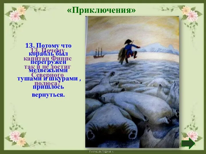 13. Почему капитан Фиппс так и не достиг Северного полюса? 13.