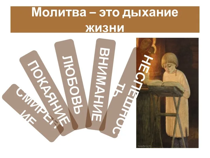 Молитва – это дыхание жизни СМИРЕНИЕ ПОКАЯНИЕ ЛЮБОВЬ ВНИМАНИЕ НЕСПЕШНОСТЬ