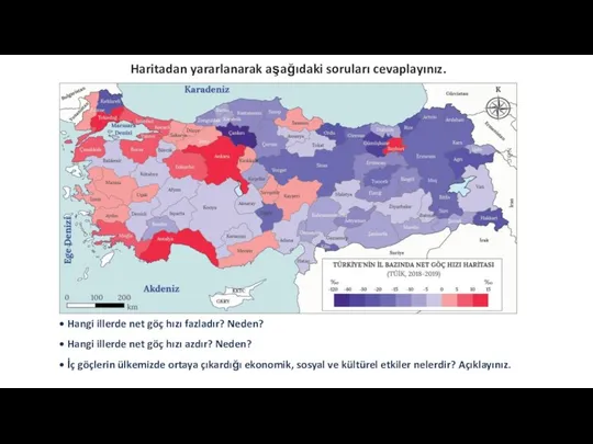 Haritadan yararlanarak aşağıdaki soruları cevaplayınız. • Hangi illerde net göç hızı