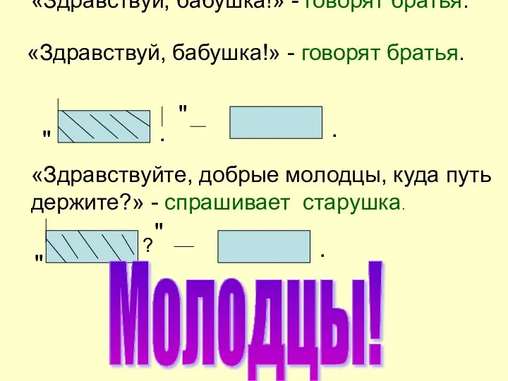 «Здравствуй, бабушка!» - говорят братья. «Здравствуй, бабушка!» - говорят братья. "