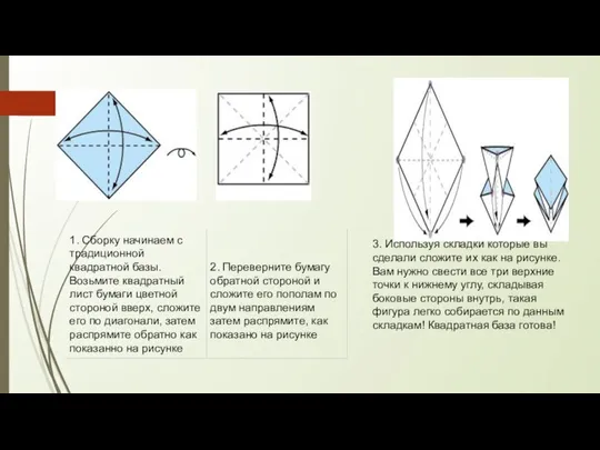 3. Используя складки которые вы сделали сложите их как на рисунке.