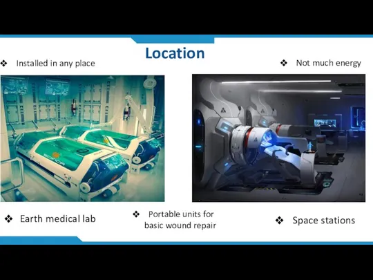 Location Earth medical lab Space stations Not much energy Portable units