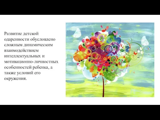 Развитие детской одаренности обусловлено сложным динамическим взаимодействием интеллектуальных и мотивационно-личностных особенностей